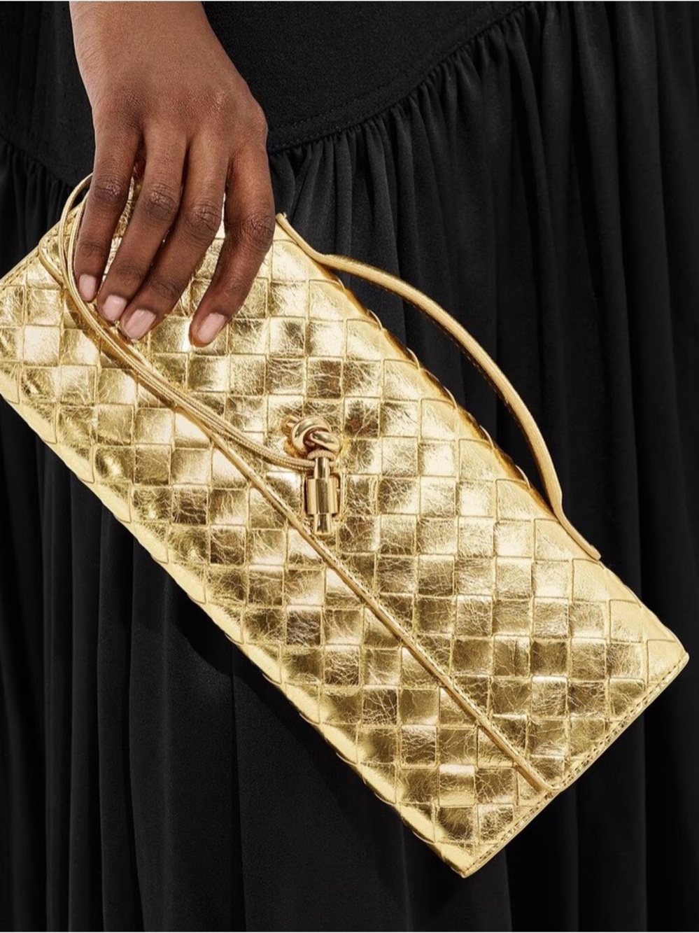 Bottega Veneta Andiamo clutch, Brushed Gold, never been carried